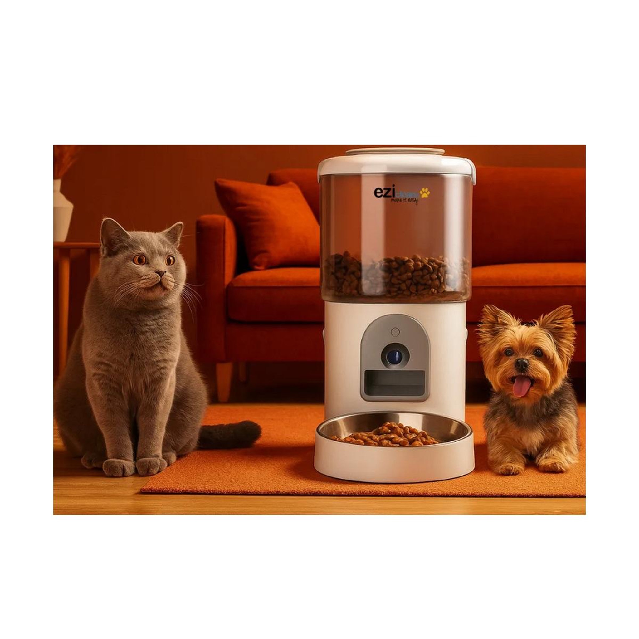 Voir la diapositive 5 : EZICLEAN Distributeur de croquettes et fontaine à eau 5w blanc - nutribotcam+x