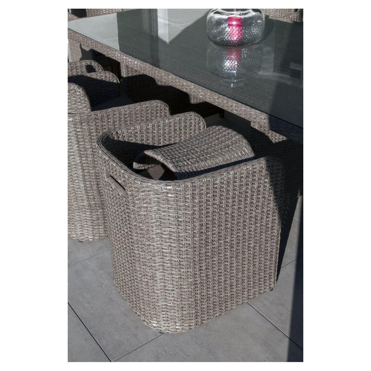 Salon repas de jardin 8 personnes en résine tréssée LAVANDE + housse