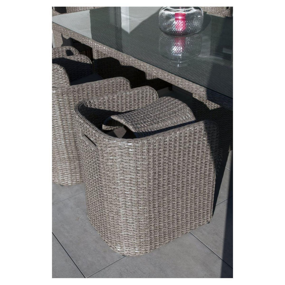 Salon repas de jardin 8 personnes en résine tréssée LAVANDE + housse