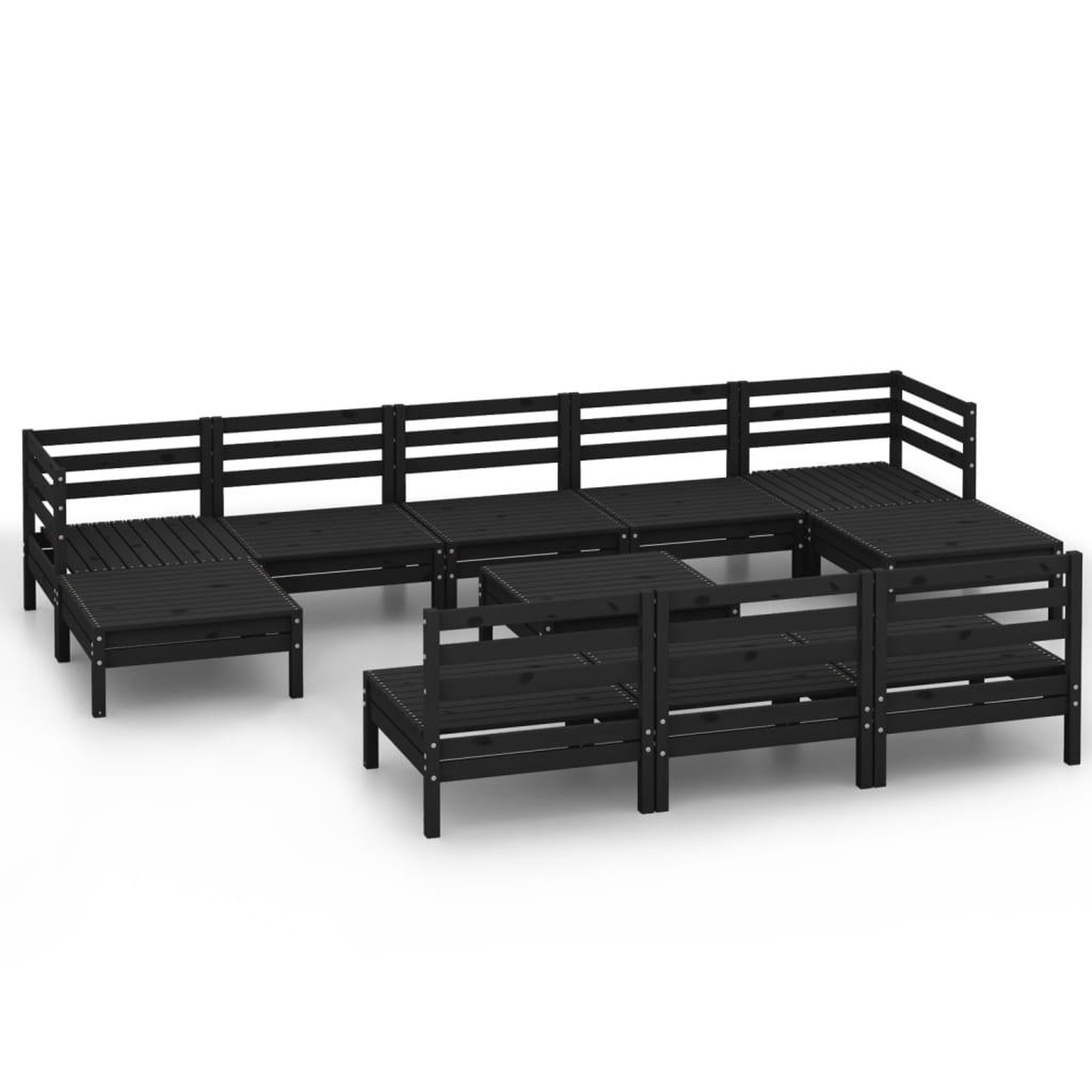 Voir la diapositive 2 : VIDAXL Salon de jardin 11 pcs Noir Bois de pin massif