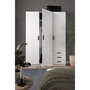 Voir la diapositive 2 : TVILUM Armoire VEGA - Décor Blanc mat - 3 portes + 3 tiroirs - L 147 x P 49,6 x H 200,4 cm