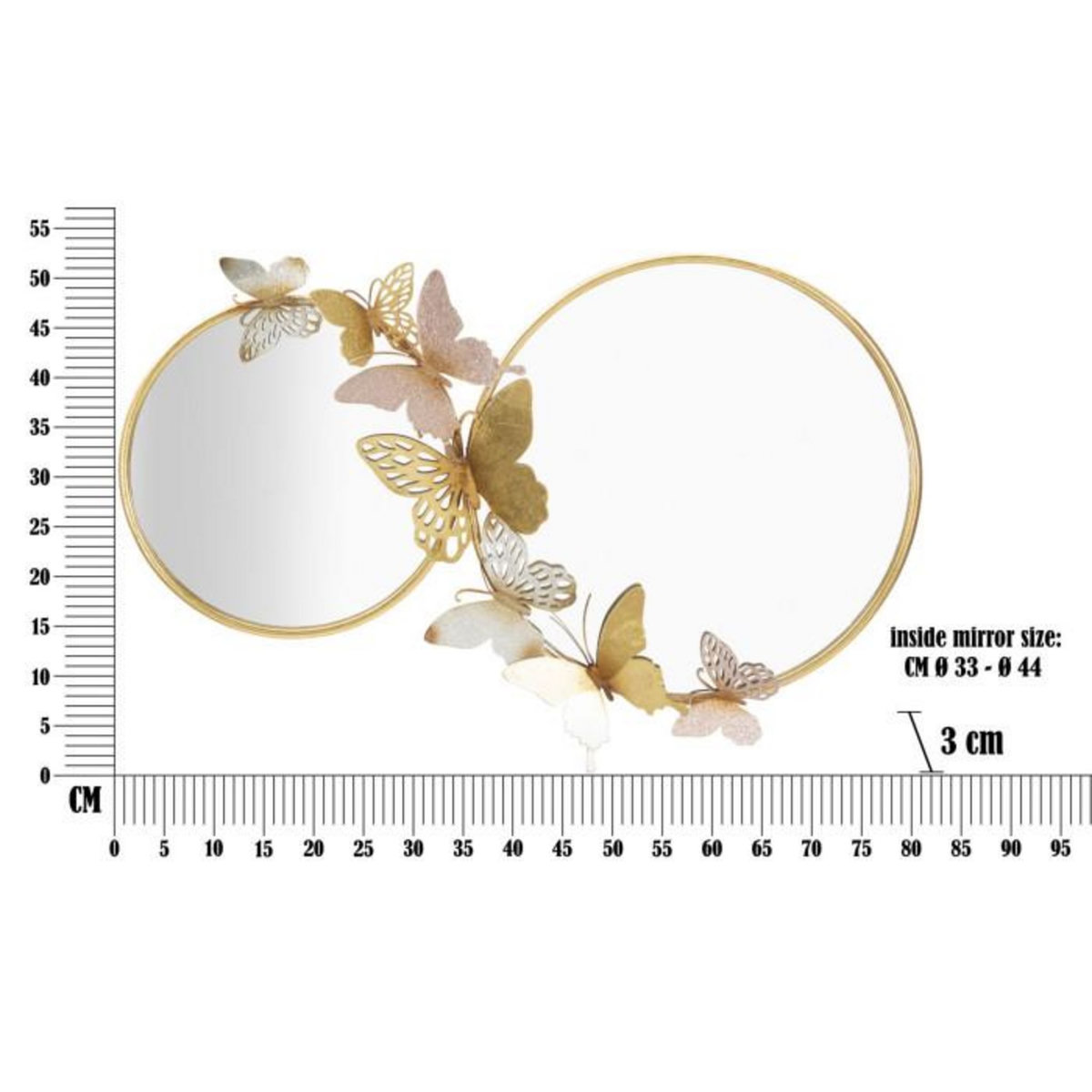 Paris Prix Double Miroir Mural Design  Butterfly  81cm Or & Rose