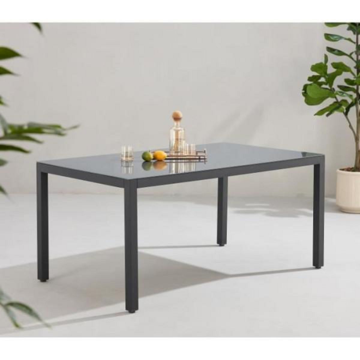 MARKET24 Table de jardin 6 personnes - Structure aluminium - Plateau verre trempé fixé par ventouses - L 160 x H 72 x P 90 cm