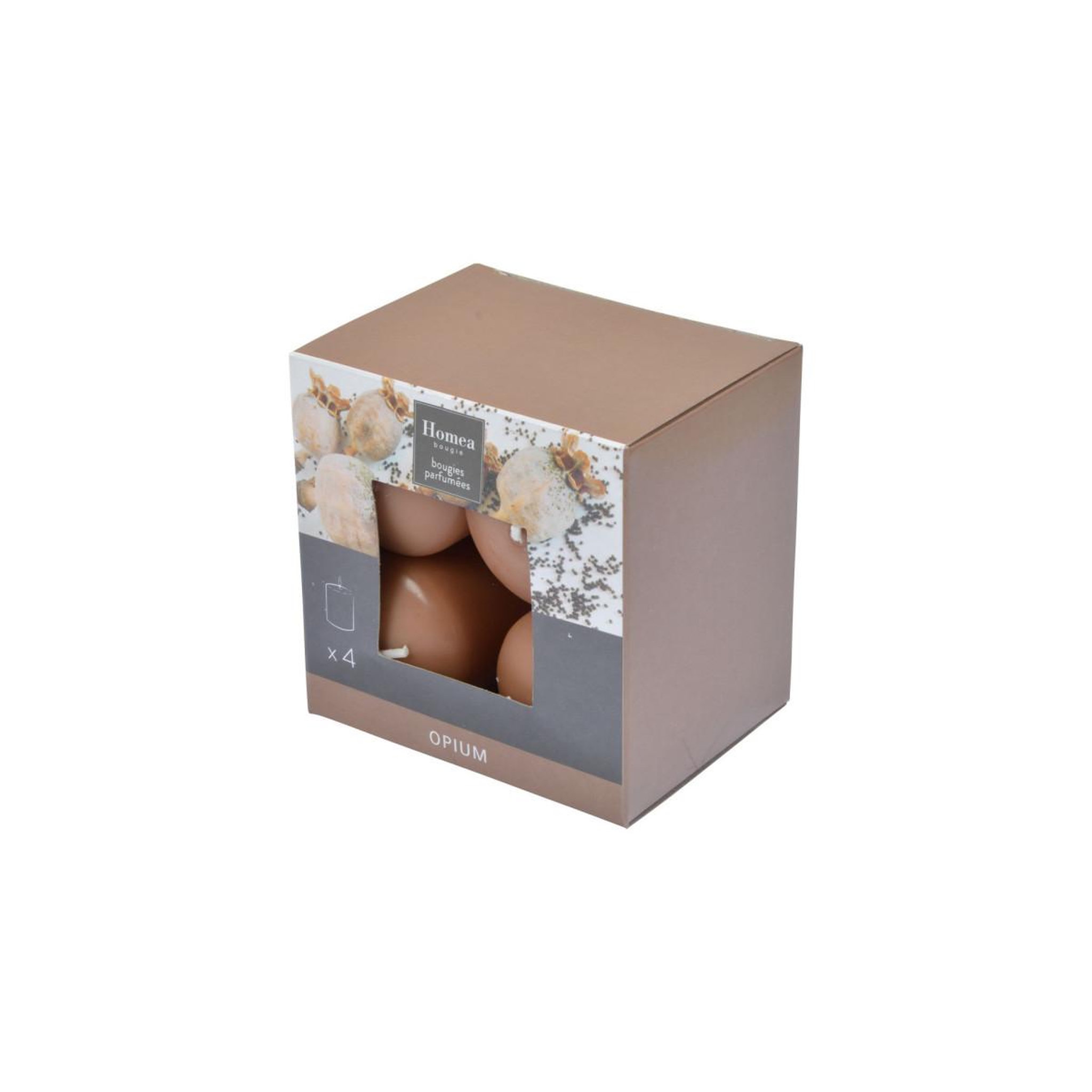 Voir la diapositive 3 : HOMEA Lot de 4 bougies pilier  essentiel ii  6cm opium