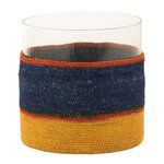 Paris Prix Photophore Déco Jonc de Mer  Desire  20cm Bleu & Jaune