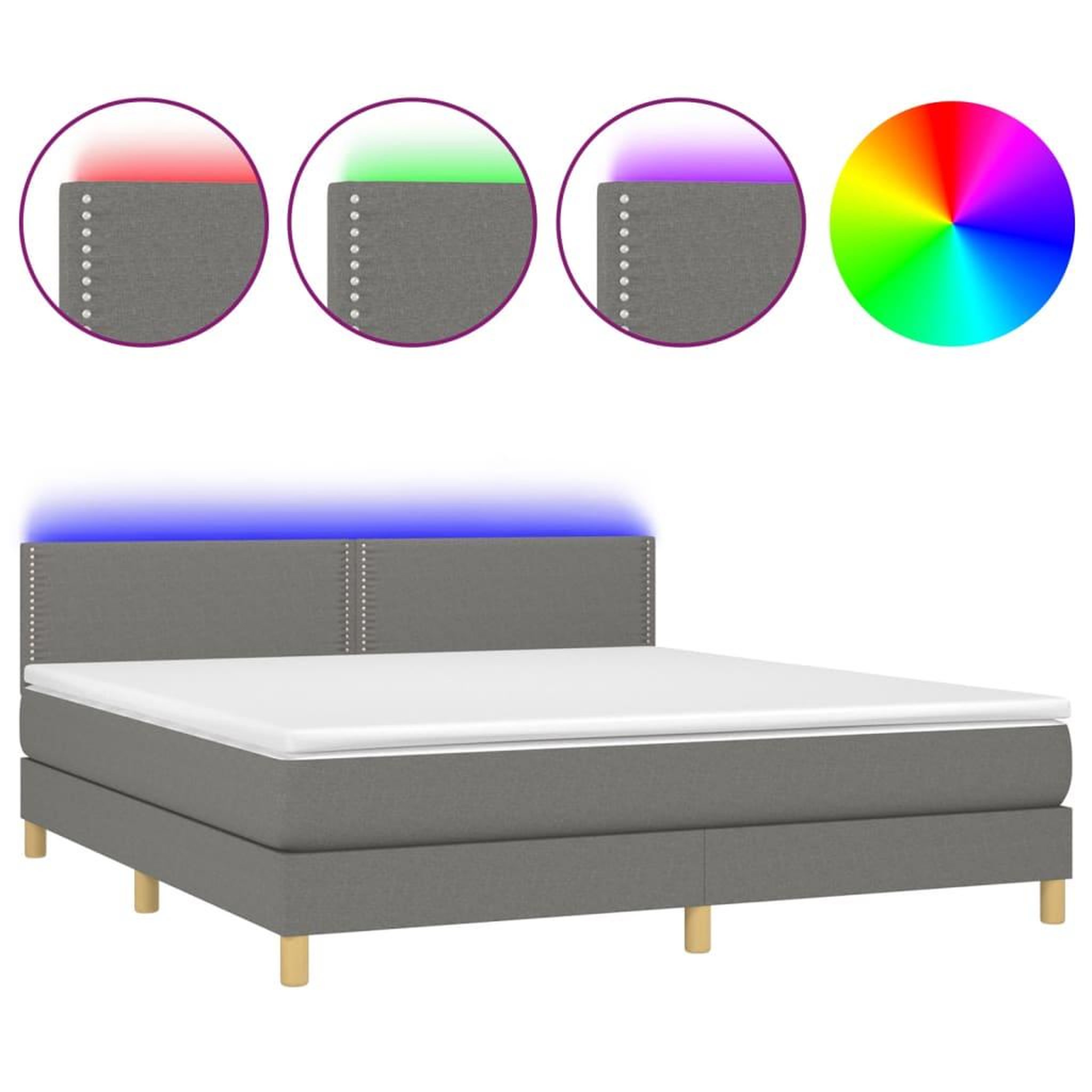 Voir la diapositive 2 : VIDAXL Sommier a lattes de lit et matelas et LED Gris fonce 180x200 cm