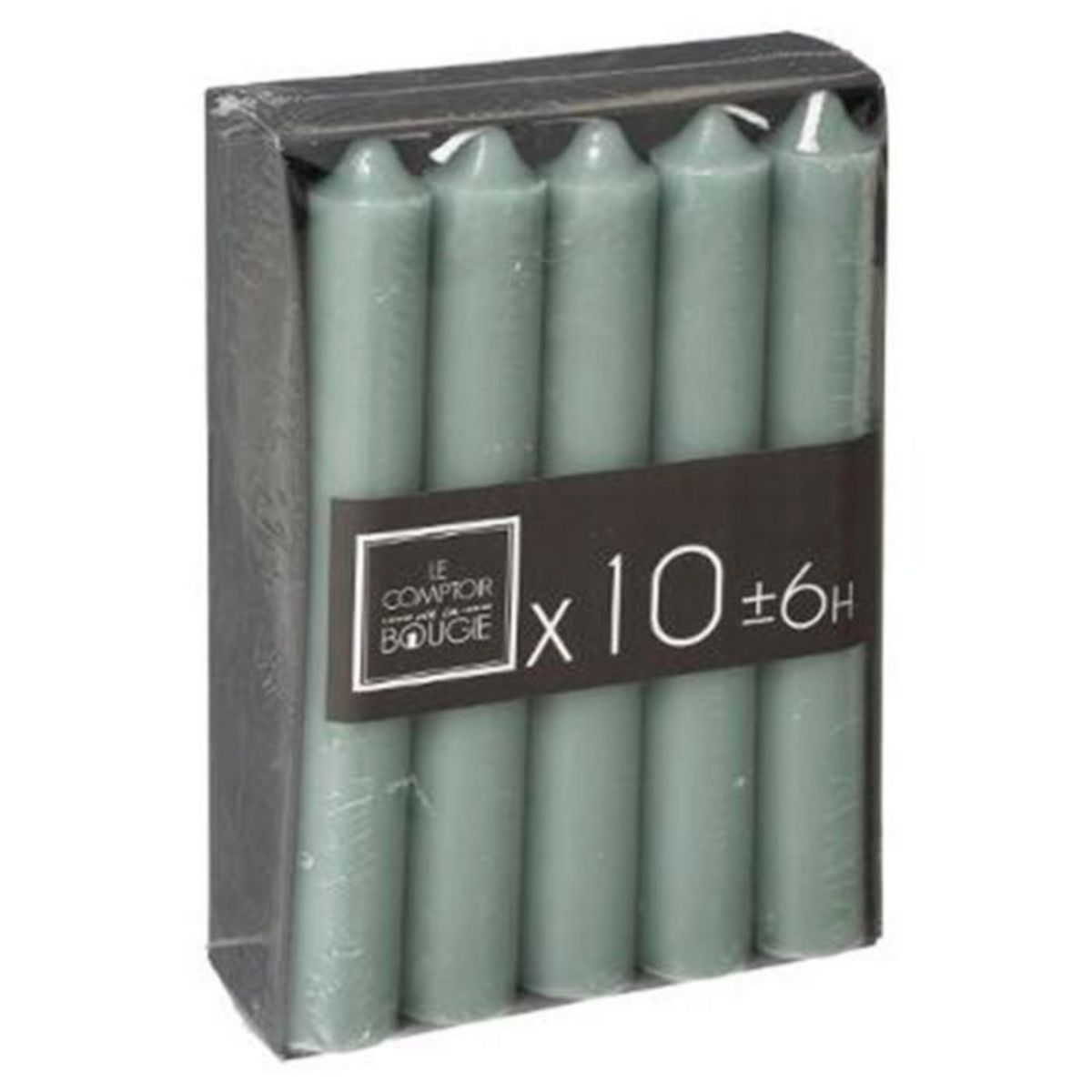 COMPTOIR DE LA BOUGIE Lot de 10 Bougies Bâton  Hugo  16cm Vert Eucalyptus
