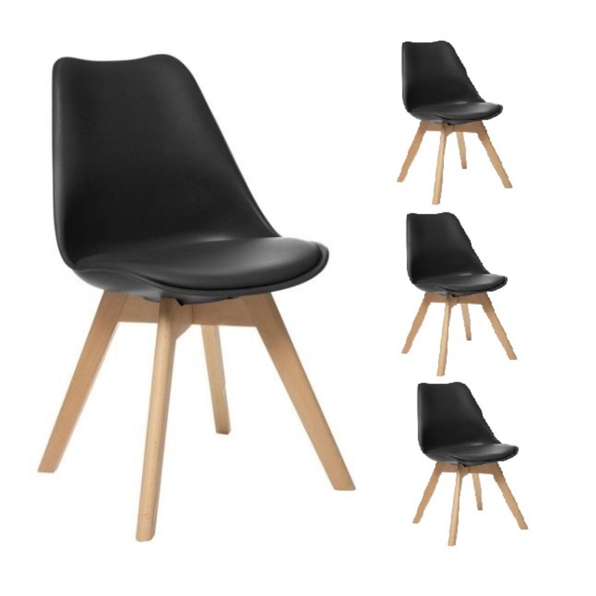 ATMOSPHERA Lot de 4 chaises style scandinave pieds bois massif coloris noir  OPRA