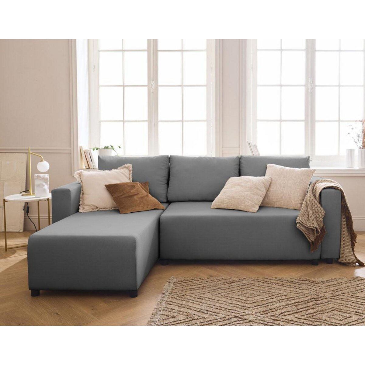 BEST MOBILIER Regala - canapé d'angle réversible - 4 places - convertible avec coffre - en tissu