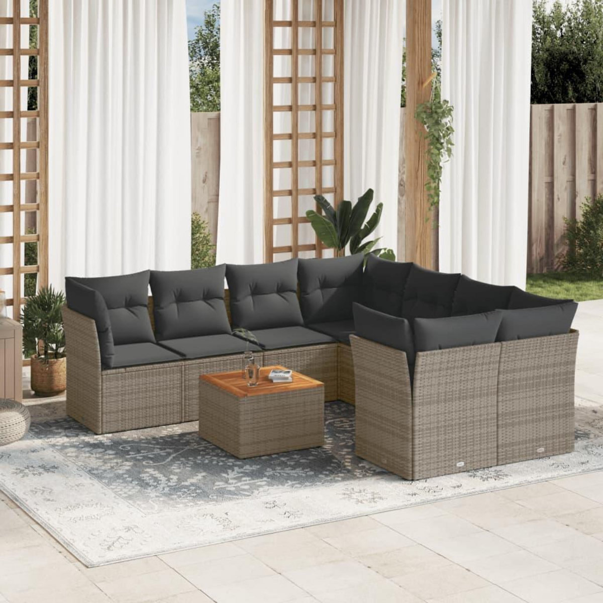 VIDAXL Salon de jardin 9 pcs avec coussins gris resine tressee