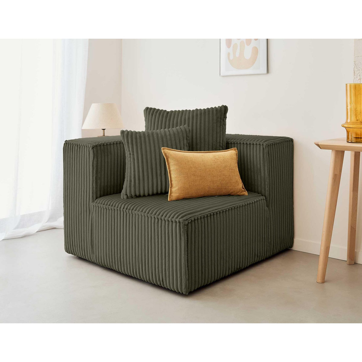 LISA DESIGN Colombine - module d'assise d'angle réversible - en velours côtelé grosses côtes