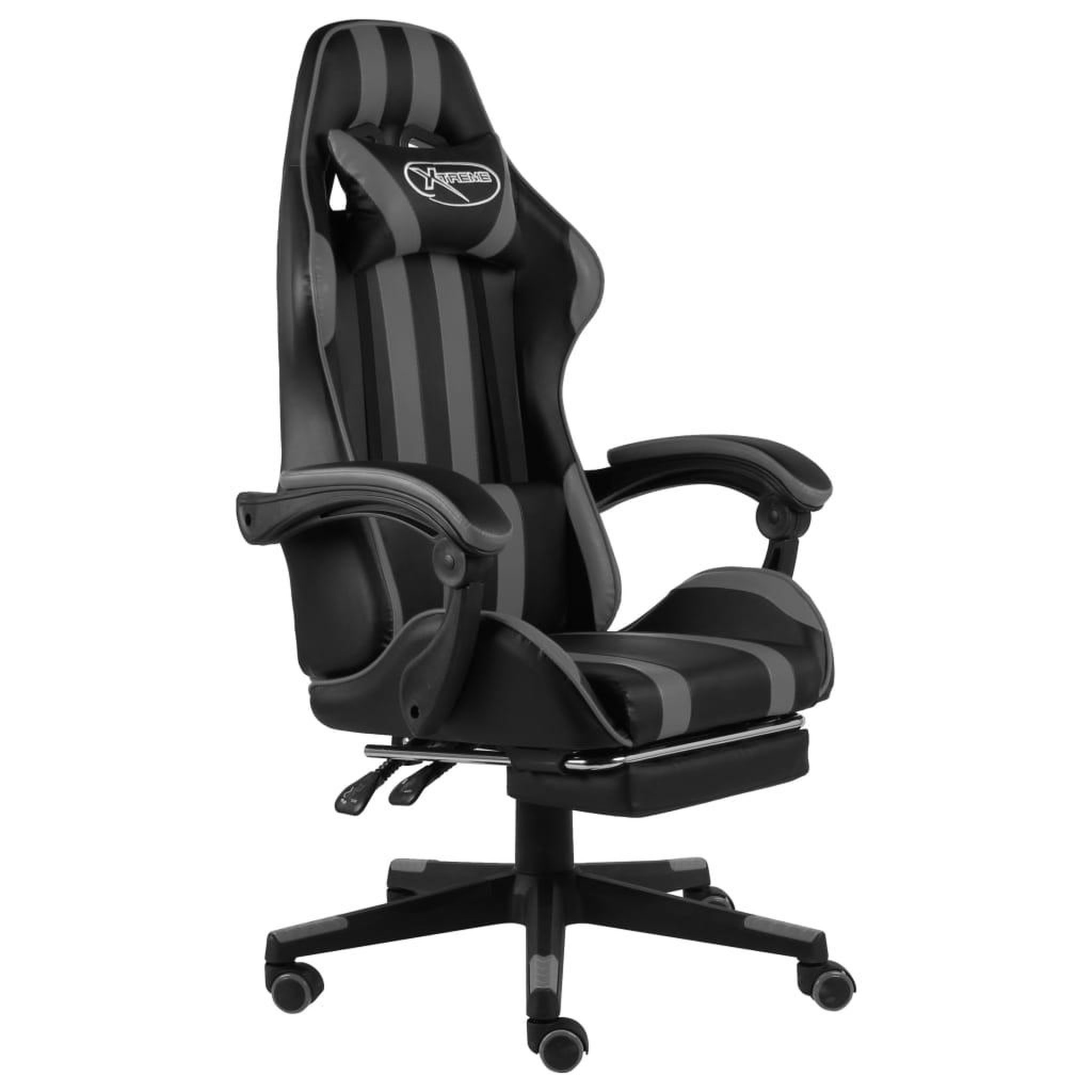 VIDAXL Fauteuil de jeux video avec repose-pied Noir et gris Similicuir