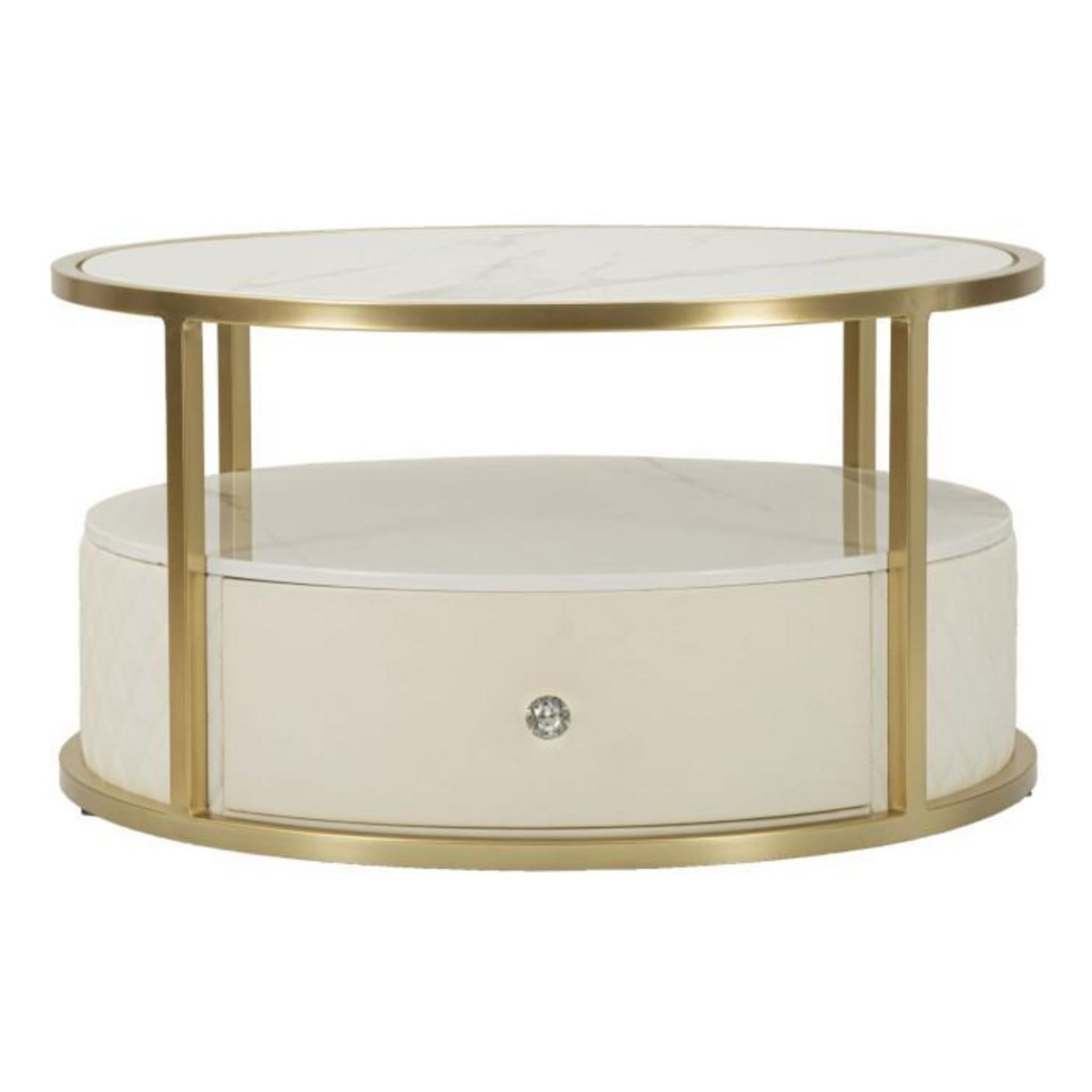 Paris Prix Table Basse Effet Marbre  Sharon  75cm Blanc & Or