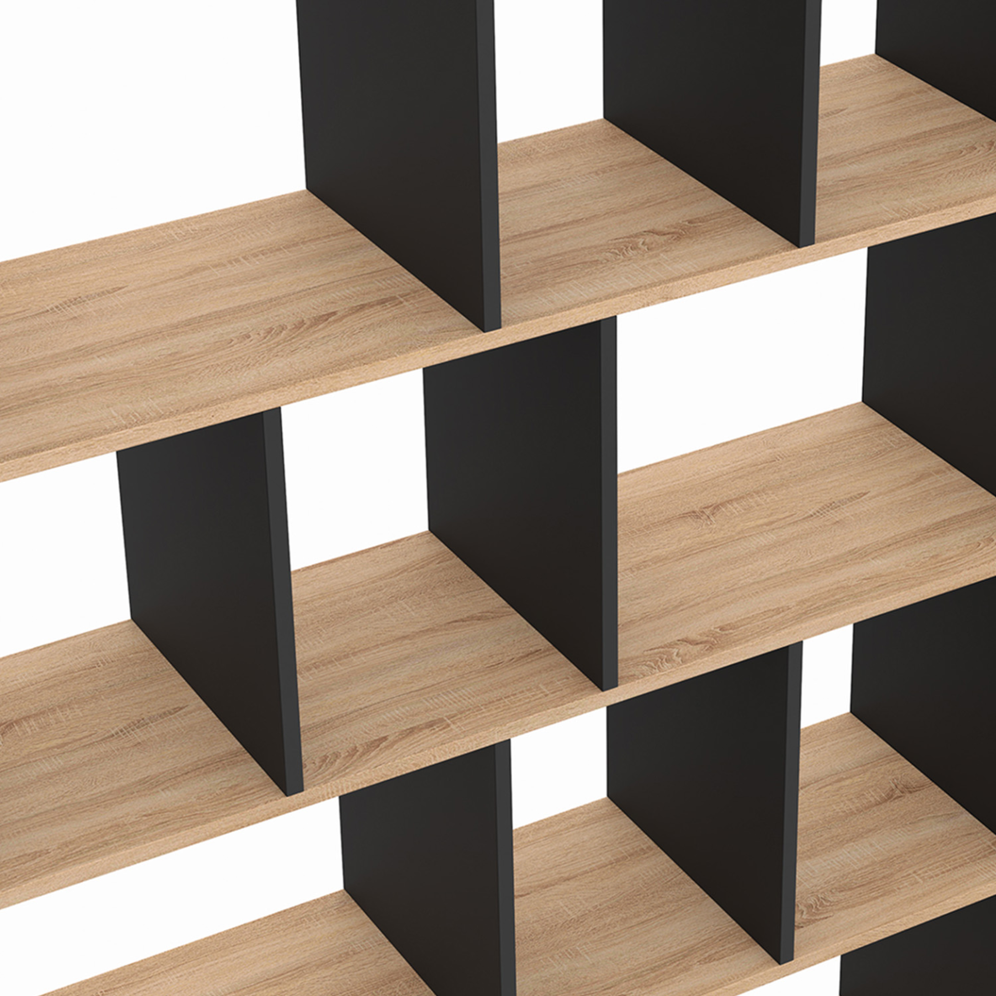 Voir la diapositive 5 : ID MARKET Etagère bibliothèque jena 4 niveaux noir et effet bois 143 cm