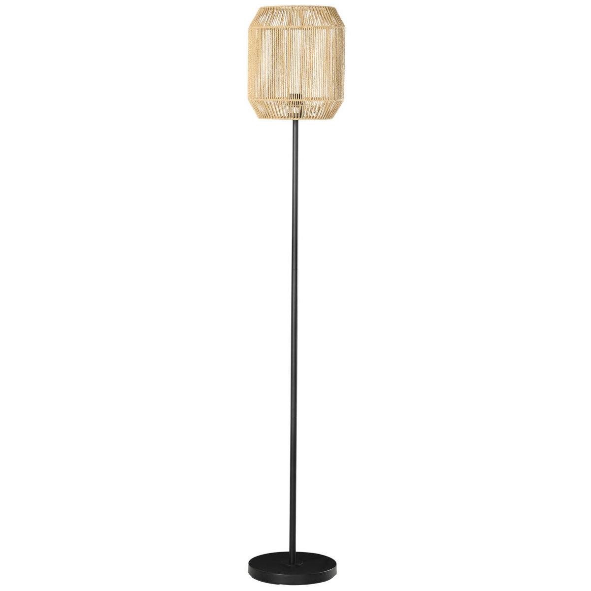 HOMCOM Lampadaire aspect cannage style cosy 40 W max. H.158 cm piètement mât métal noir abat-jour corde papier tressé main