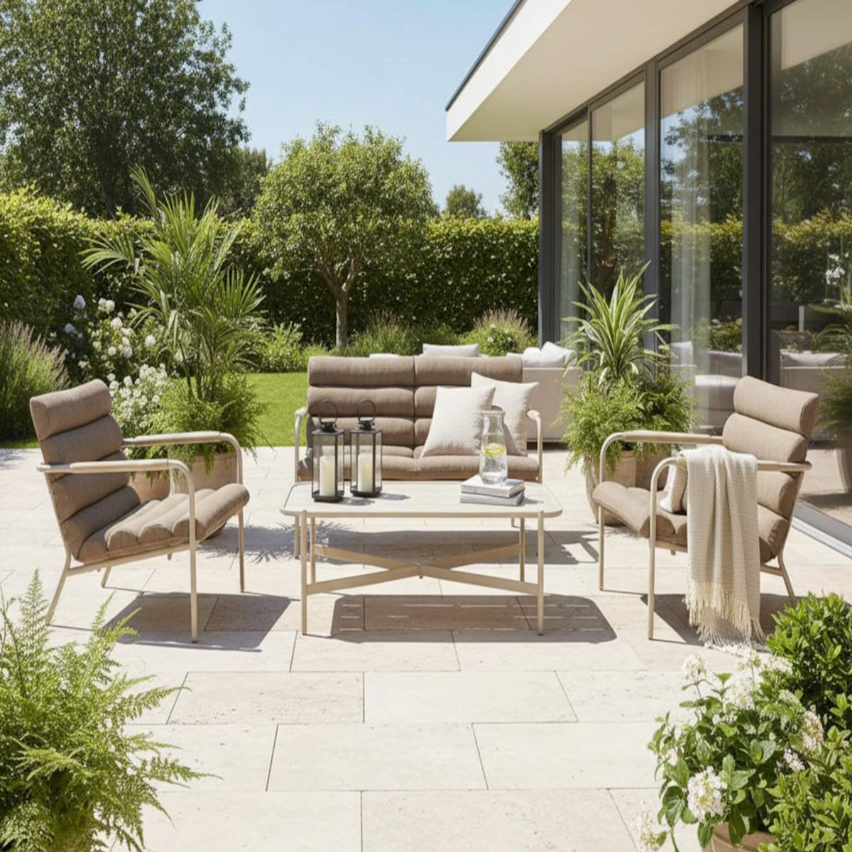 HESPERIDE Salon de jardin en alu Solani Argile - 4 places - Hespéride