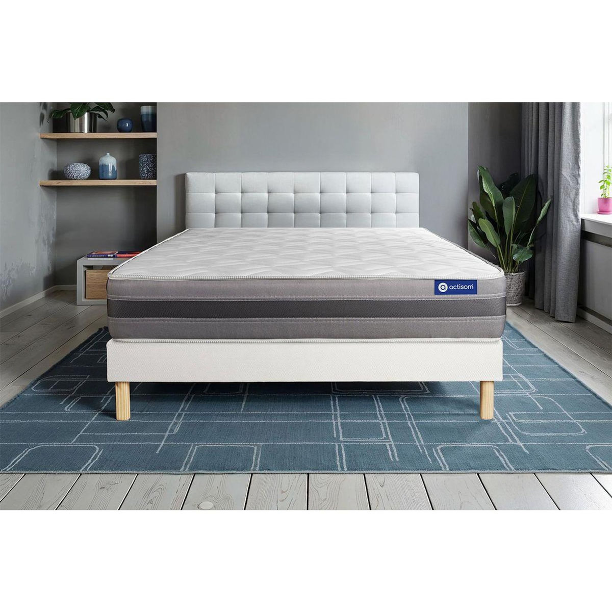 ACTISOM Ensemble matelas ACTILATEX RELAX Latex et mémoire de forme 90x190 cm Maxi épaisseur 5zones de confort + sommier KIT blanc
