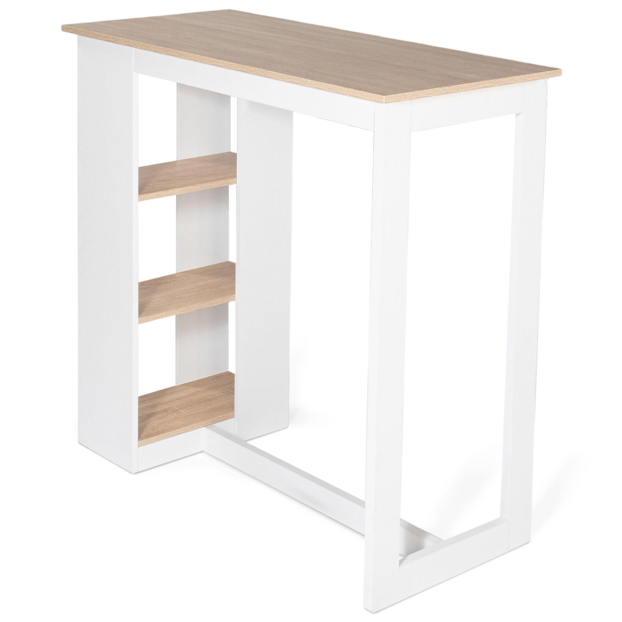 Voir la diapositive 3 : ID MARKET Table de bar barth 2 à 4 personnes ajourée bois blanc et plateau façon hêtre