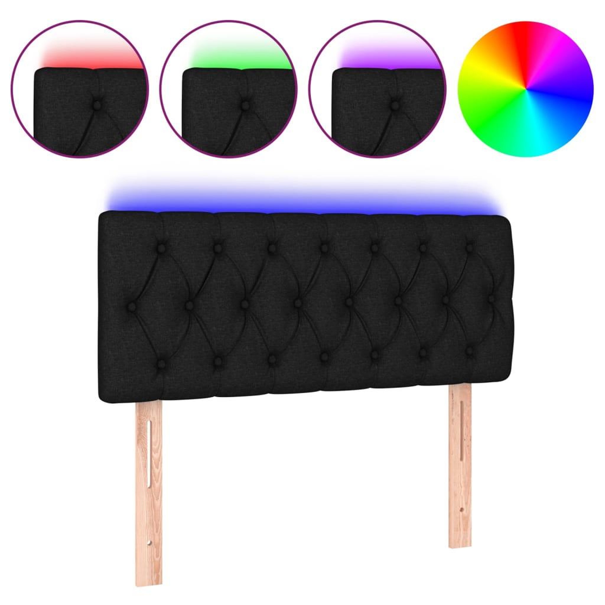 Voir la diapositive 2 : VIDAXL Tete de lit a LED Noir 90x7x78/88 cm Tissu