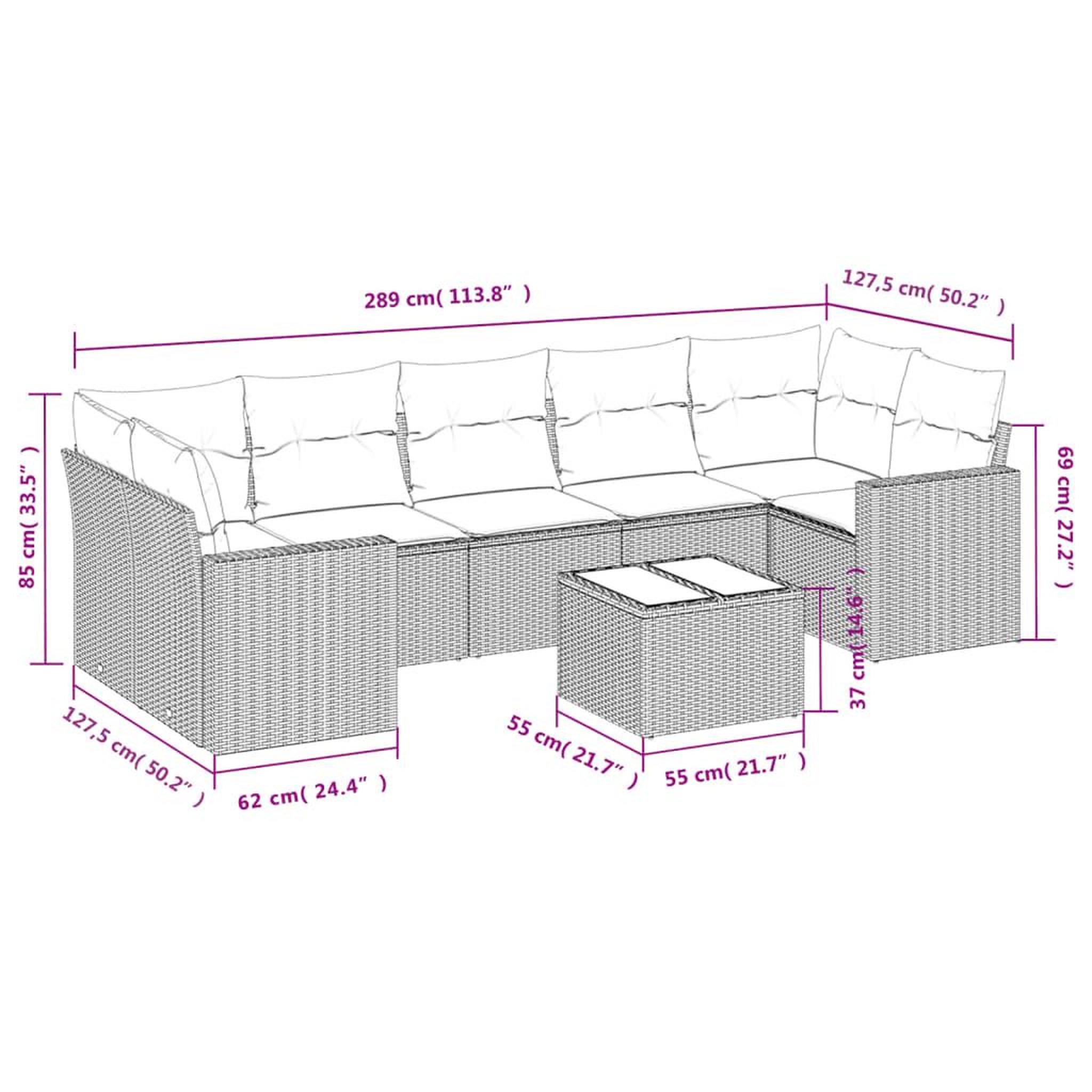 Voir la diapositive 3 : VIDAXL Salon de jardin 8 pcs avec coussins marron resine tressee