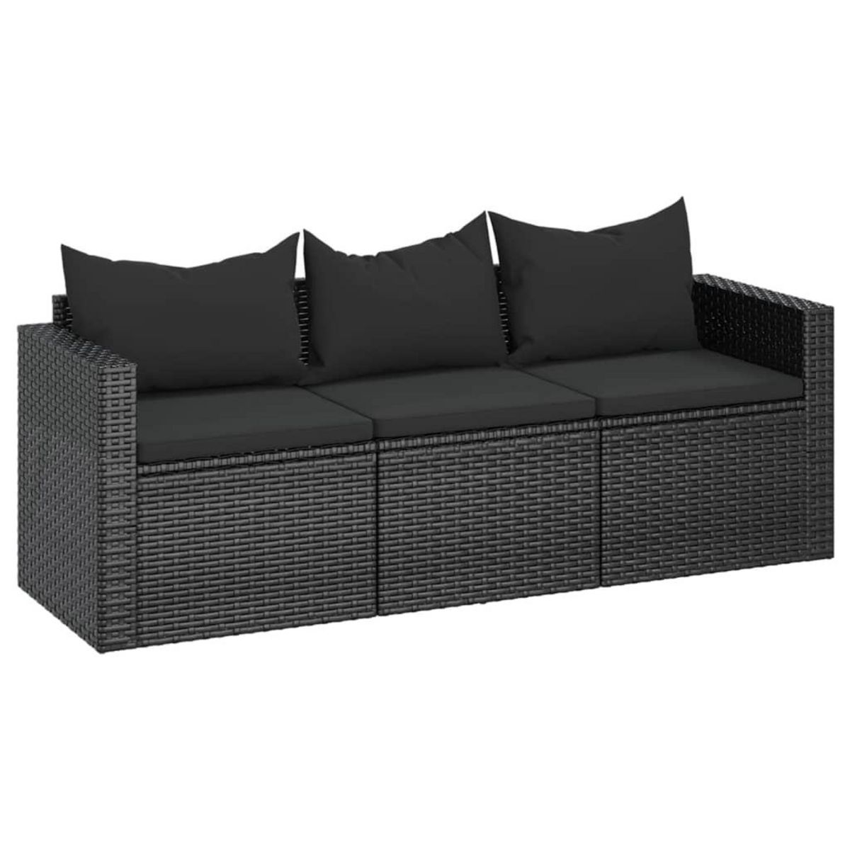 VIDAXL Canape de jardin a 3 places avec coussins noir resine tressee
