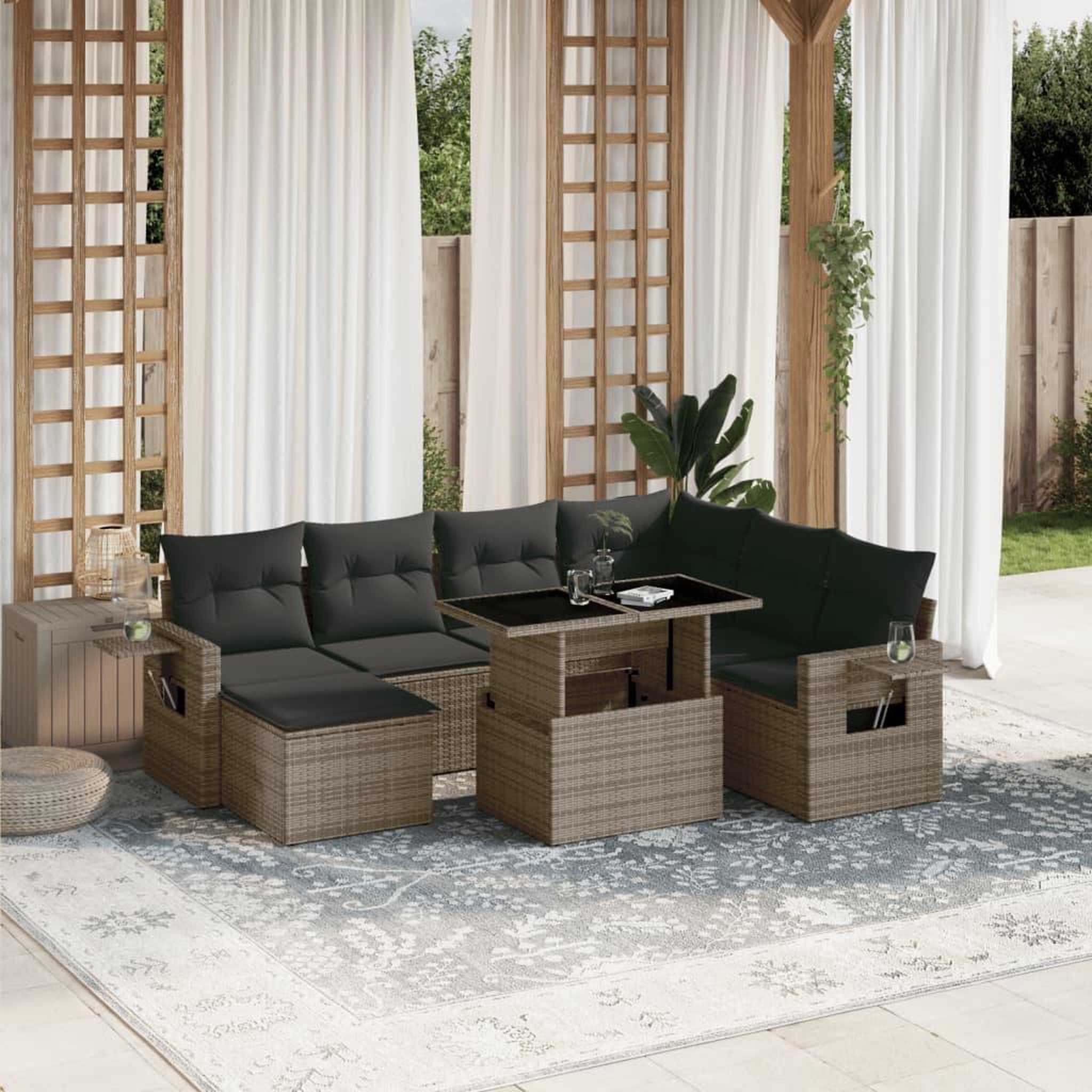VIDAXL Salon de jardin 8 pcs avec coussins gris resine tressee