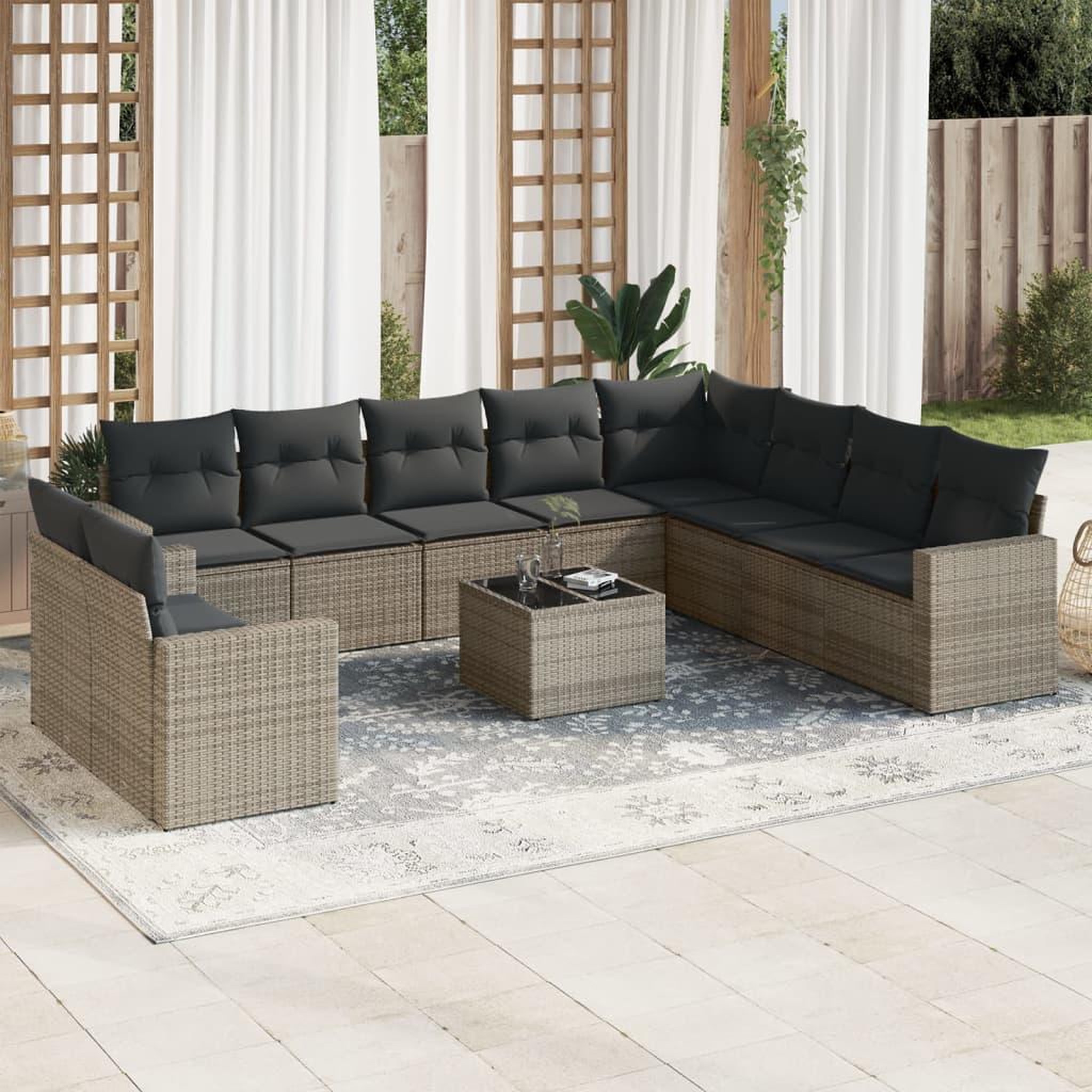 VIDAXL Salon de jardin 11 pcs avec coussins gris resine tressee