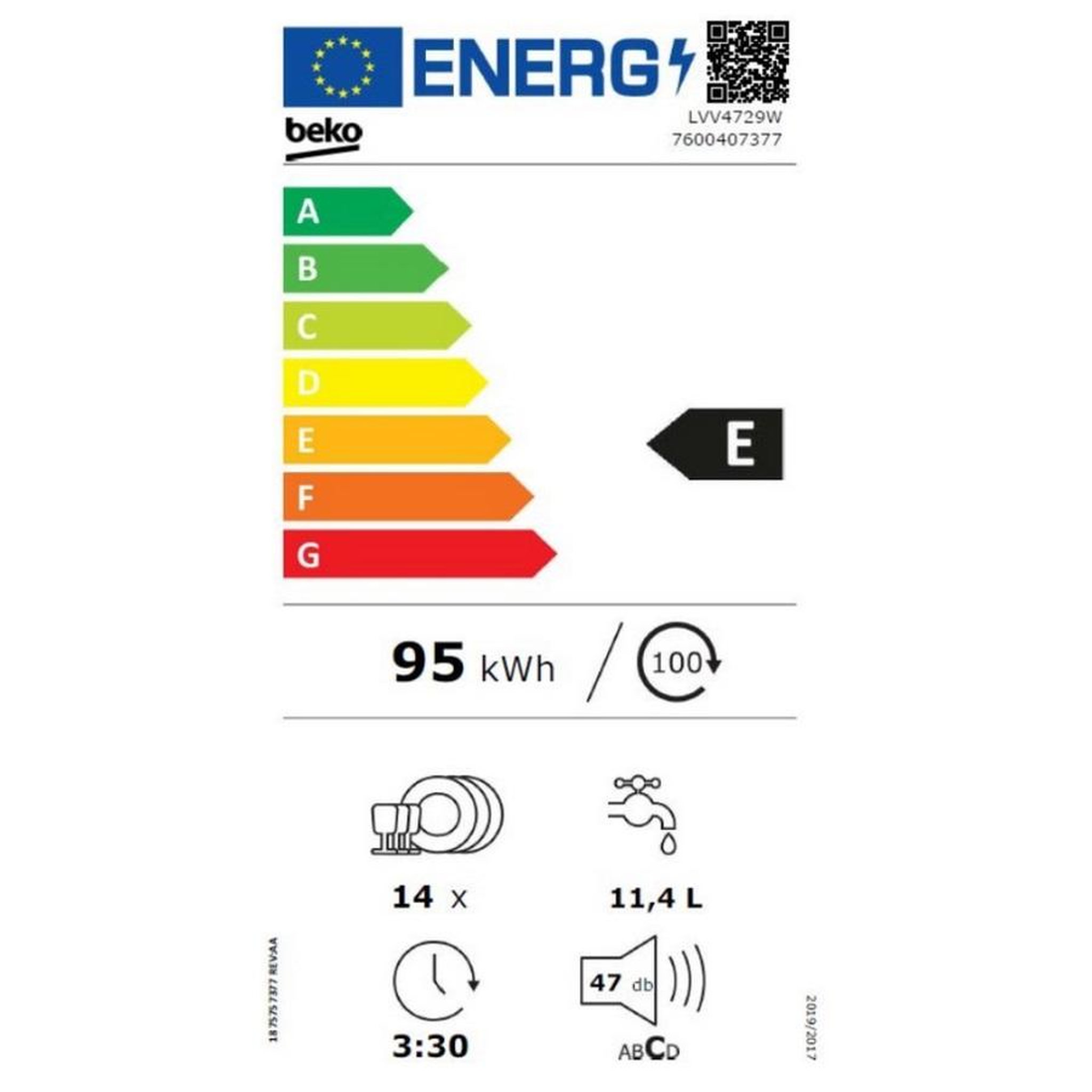 Voir la diapositive 2 : Beko Lave-vaisselle 60cm 14 couverts 47db - LVV4729W