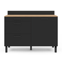 Voir la diapositive 4 : ID MARKET Buffet bas casserolier de cuisine 120 cm CINA plan de travail H.83 cm 1 porte + 3 tiroirs façon hêtre et noir
