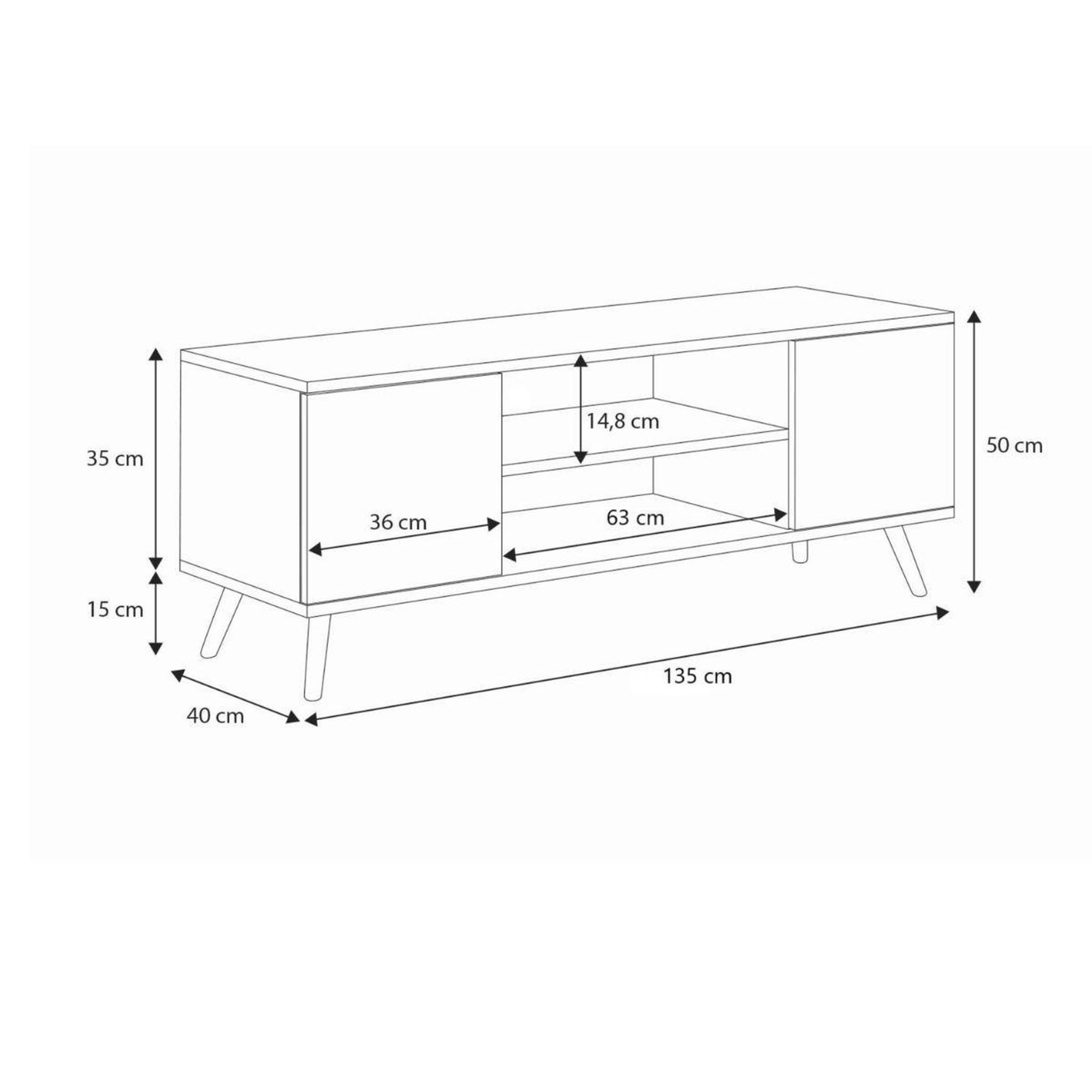 Voir la diapositive 2 : KOBI Meuble TV Scandinave FOCUS 135 cm en Bois Blanc - Élégance et Fonctionnalité pour Votre Salon