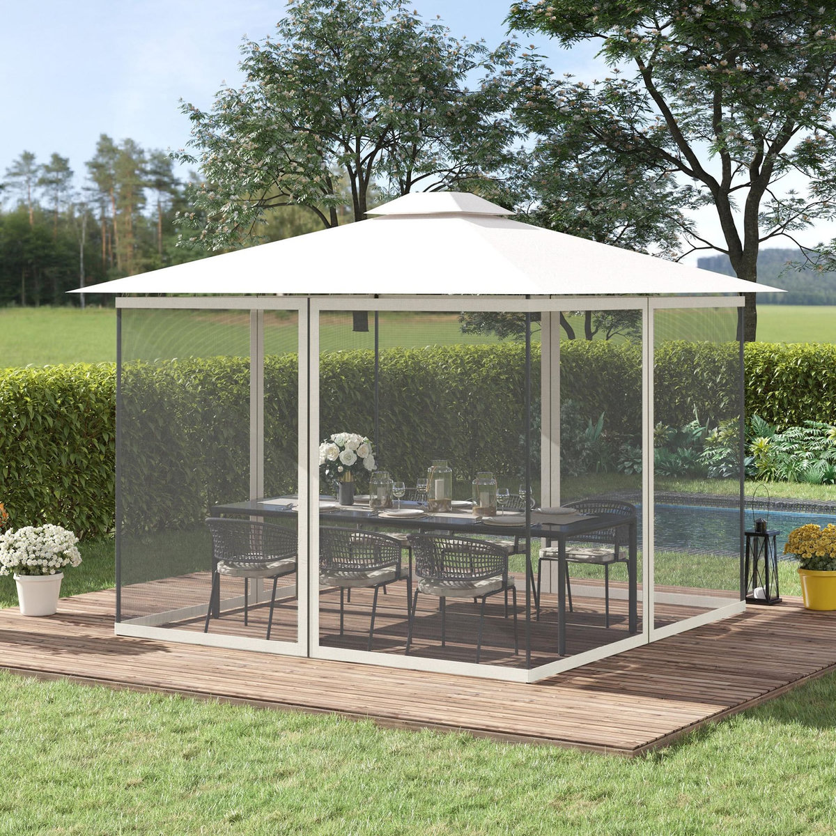 OUTSUNNY Moustiquaires pour tonnelle barnum pavillon de jardin 3x3m nylon noir