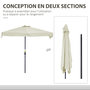Voir la diapositive 6 : OUTSUNNY Demi parasol - parasol de balcon 5 entretoises métal dim. 2,3L x 1,3l x 2,49H m polyester haute densité crème