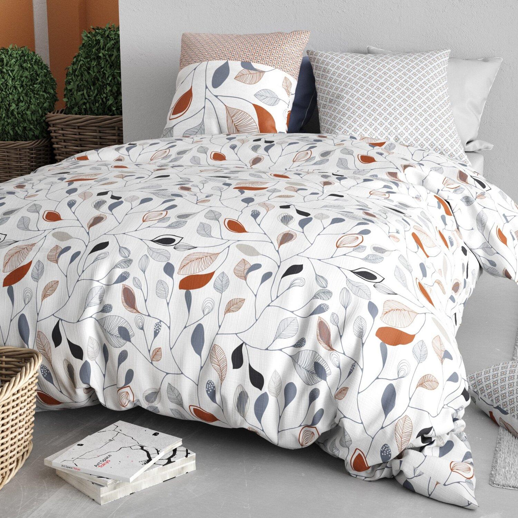 Voir la diapositive 2 : ATELIER DU COTON Parure housse de couette 100% coton 57fils flolia