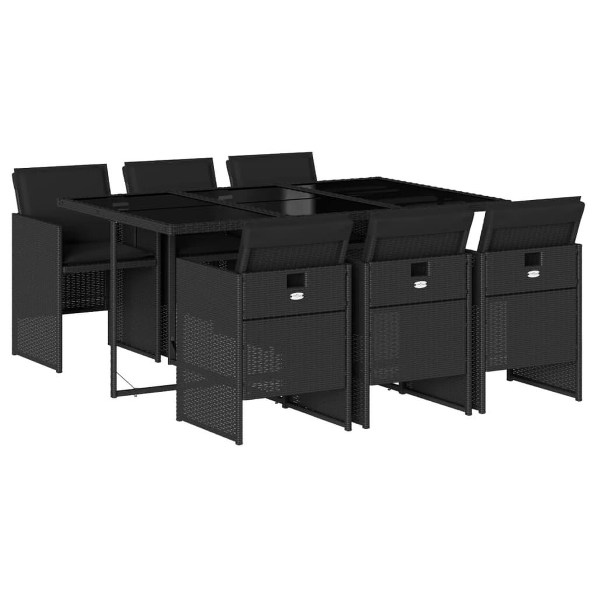 Voir la diapositive 2 : VIDAXL Ensemble a manger de jardin coussins 7pcs Noir Resine tressee
