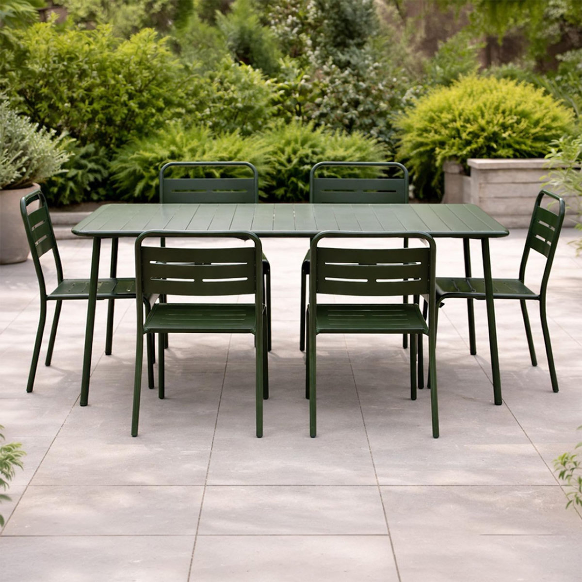 CONCEPT USINE Ensemble table de jardin 160 cm et 6 chaises vert BERGAME