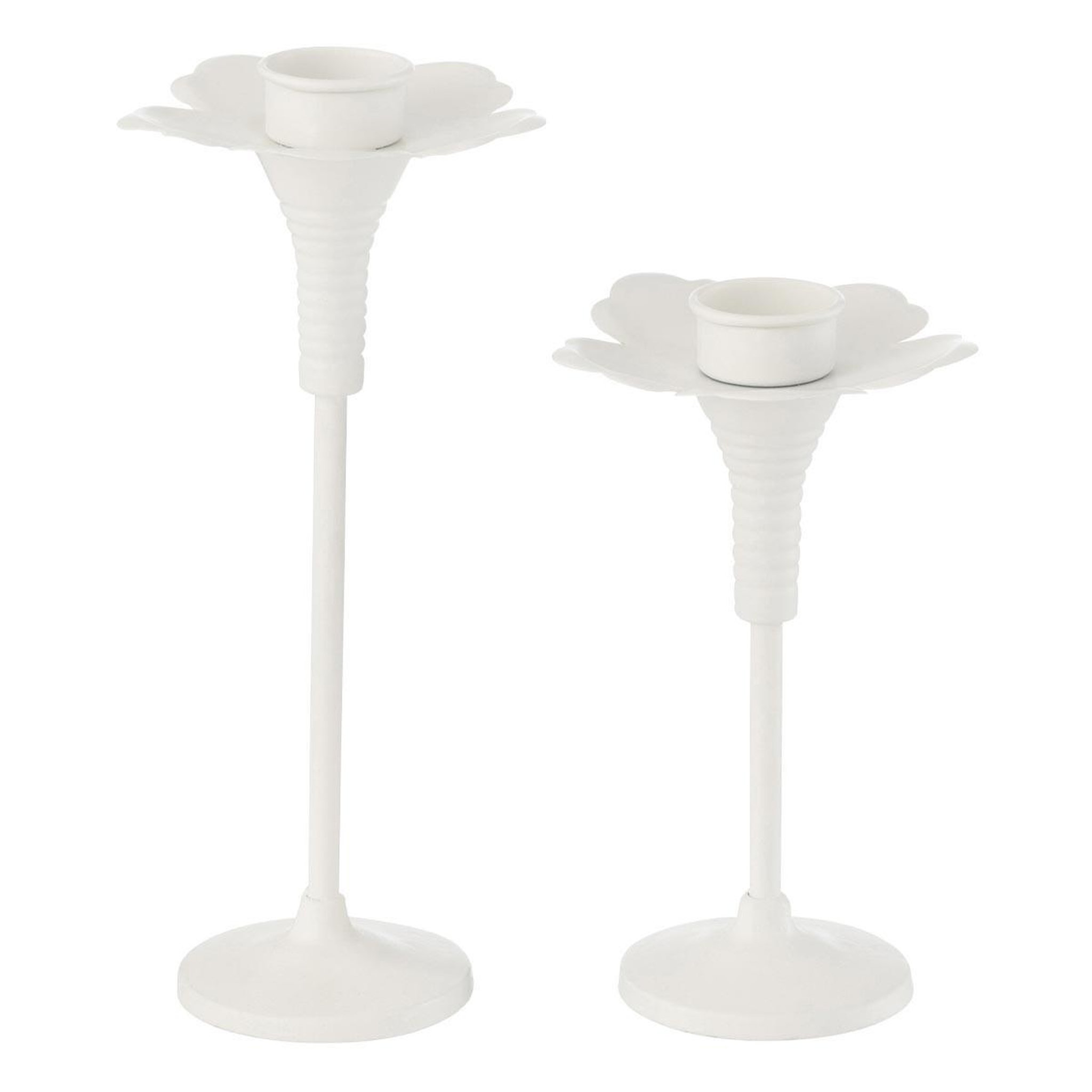 J-LINE Lot de 2 bougeoirs fleurs en métal  oldies  29cm blanc
