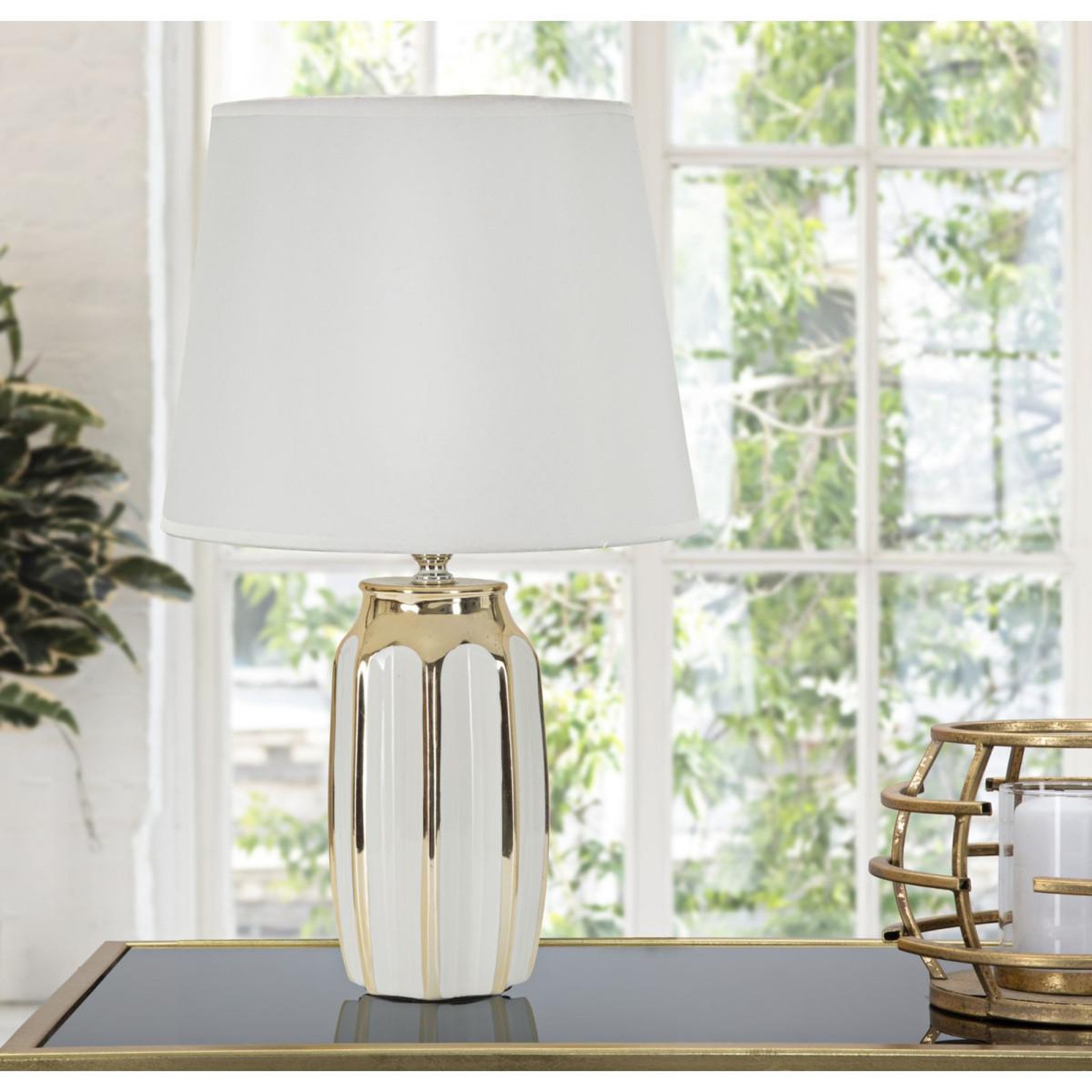 Voir la diapositive 5 : Paris Prix Lampe à poser en céramique  cassy  40cm blanc & or