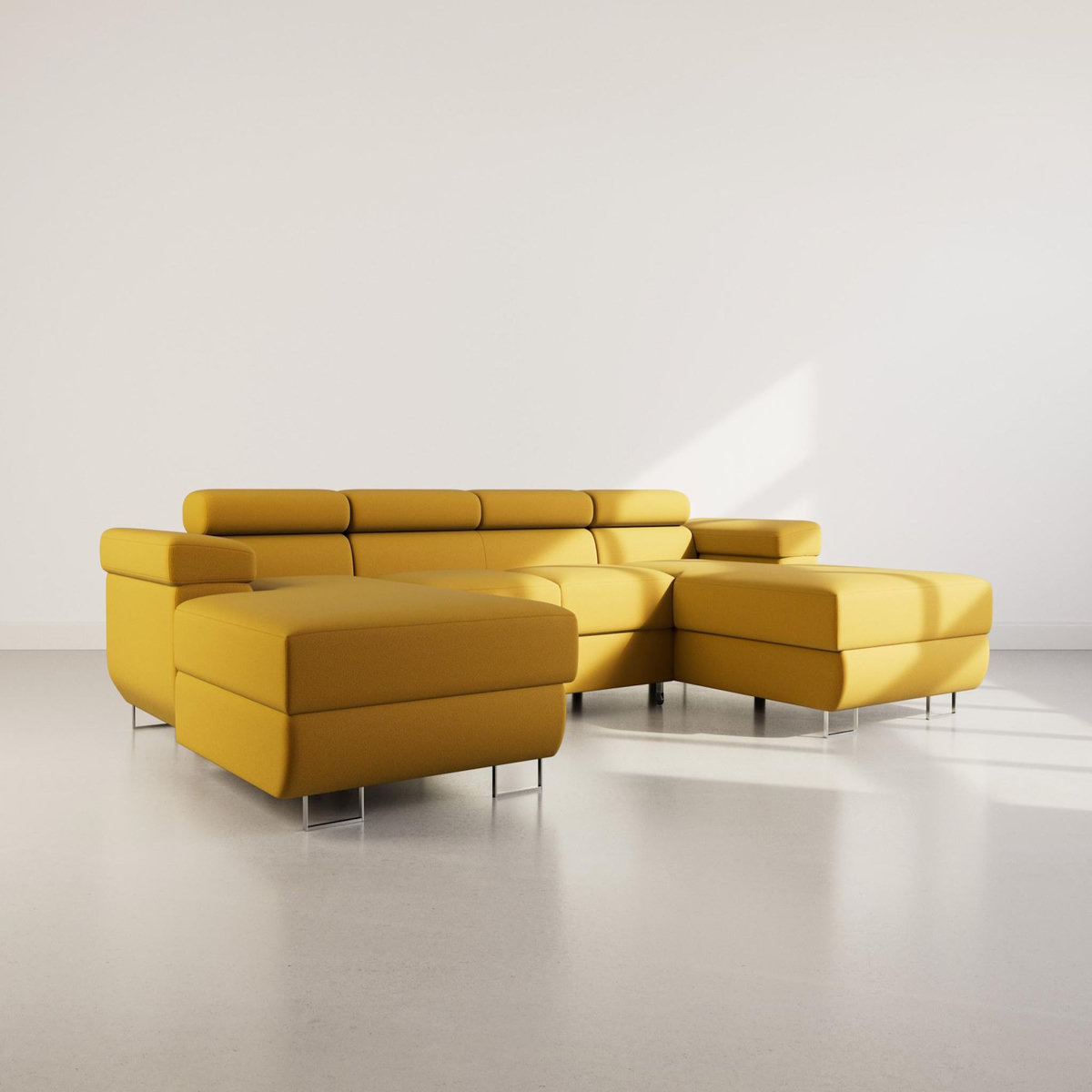 BEST MOBILIER Pablo - canapé panoramique en u - 7 places - convertible avec coffres et têtières réglables - en velours