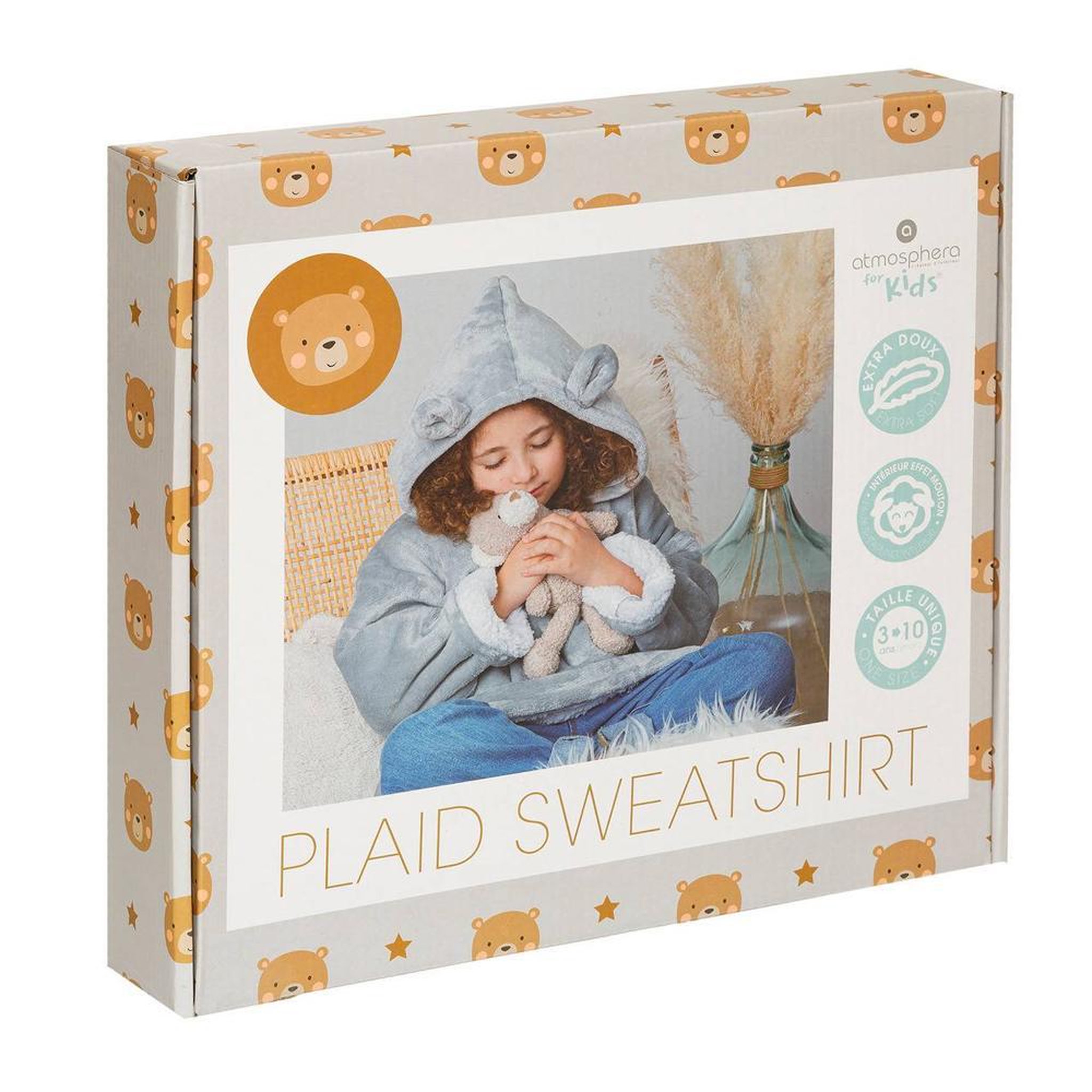 ATMOSPHERA Sweat Plaid Gris Enfant Atmosphera Ours 3-10 Ans. Coloris disponibles : Gris