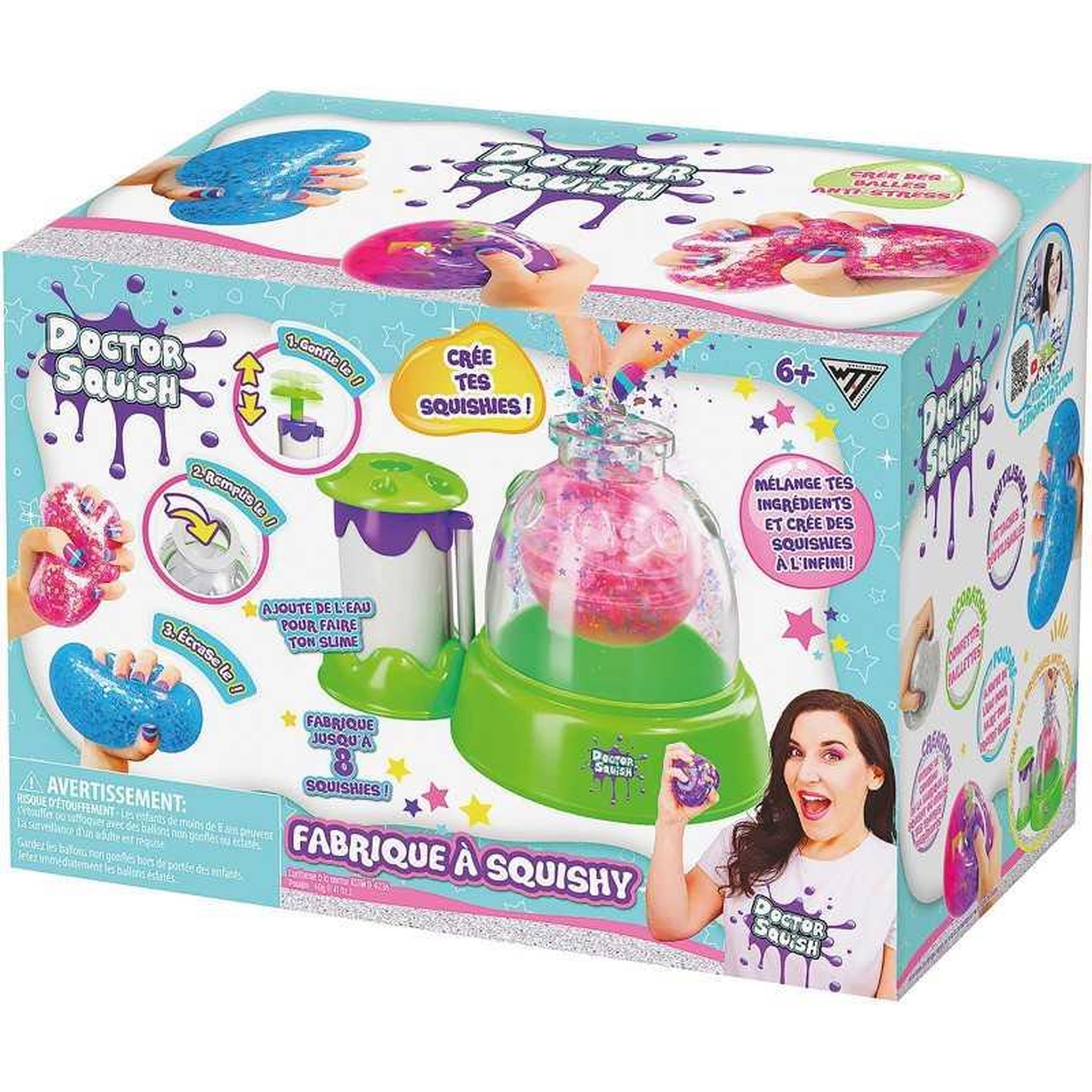 WORLD TRADE & TECHNOLOGIE Kit de fabrication de squishies Doctor Squish : ballons TPR à remplir, slime, paillettes, confettis et encres, accessoires et mode d'emploi dès 8 ans