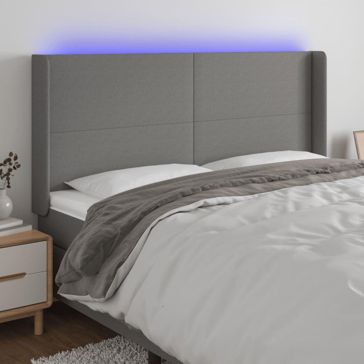 VIDAXL Tete de lit a LED Gris fonce 163x16x118/128 cm Tissu
