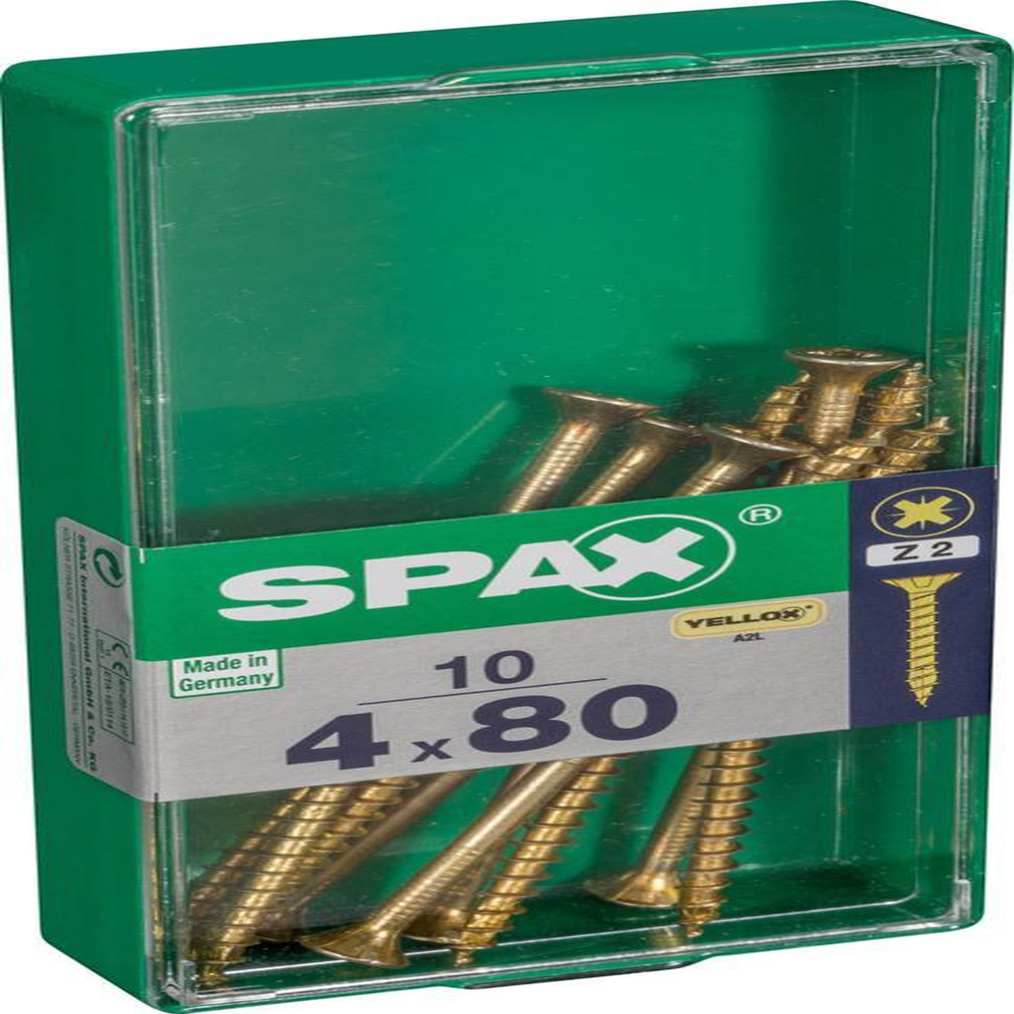 CENTRALE BRICO Lot de 10 vis acier tête fraisée pozidriv SPAX, Diam.4 mm x L.80 mm