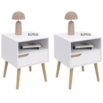ID MARKET Lot de 2 tables de chevet HELSINKI scandinaves 1 tiroir avec niche blanc