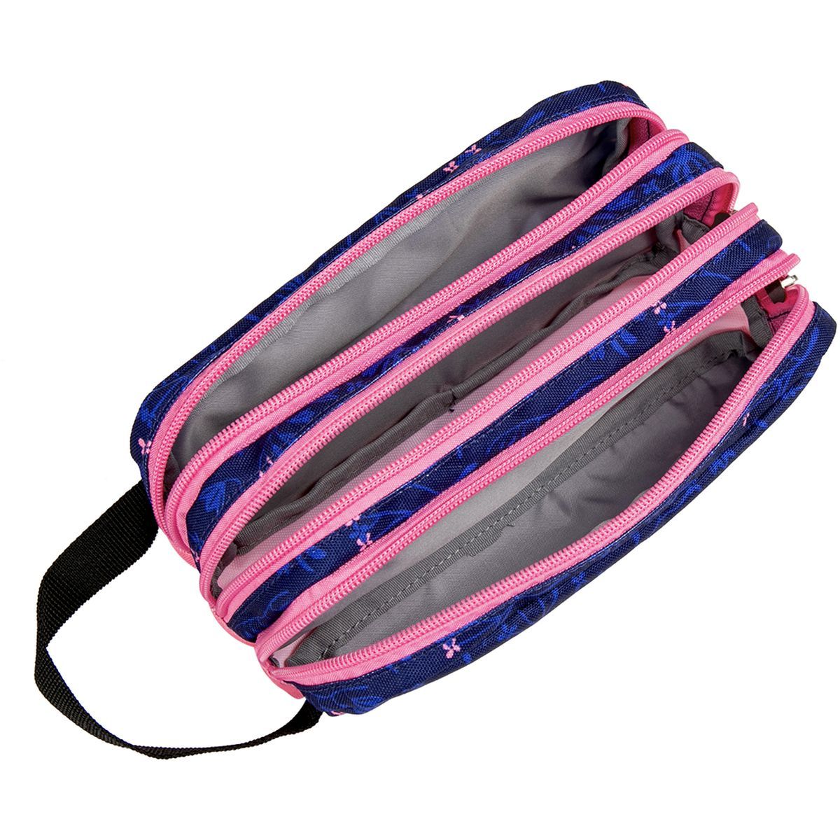 AUCHAN Trousse 3 compartiments rectangle bleue et rose motifs fleurs