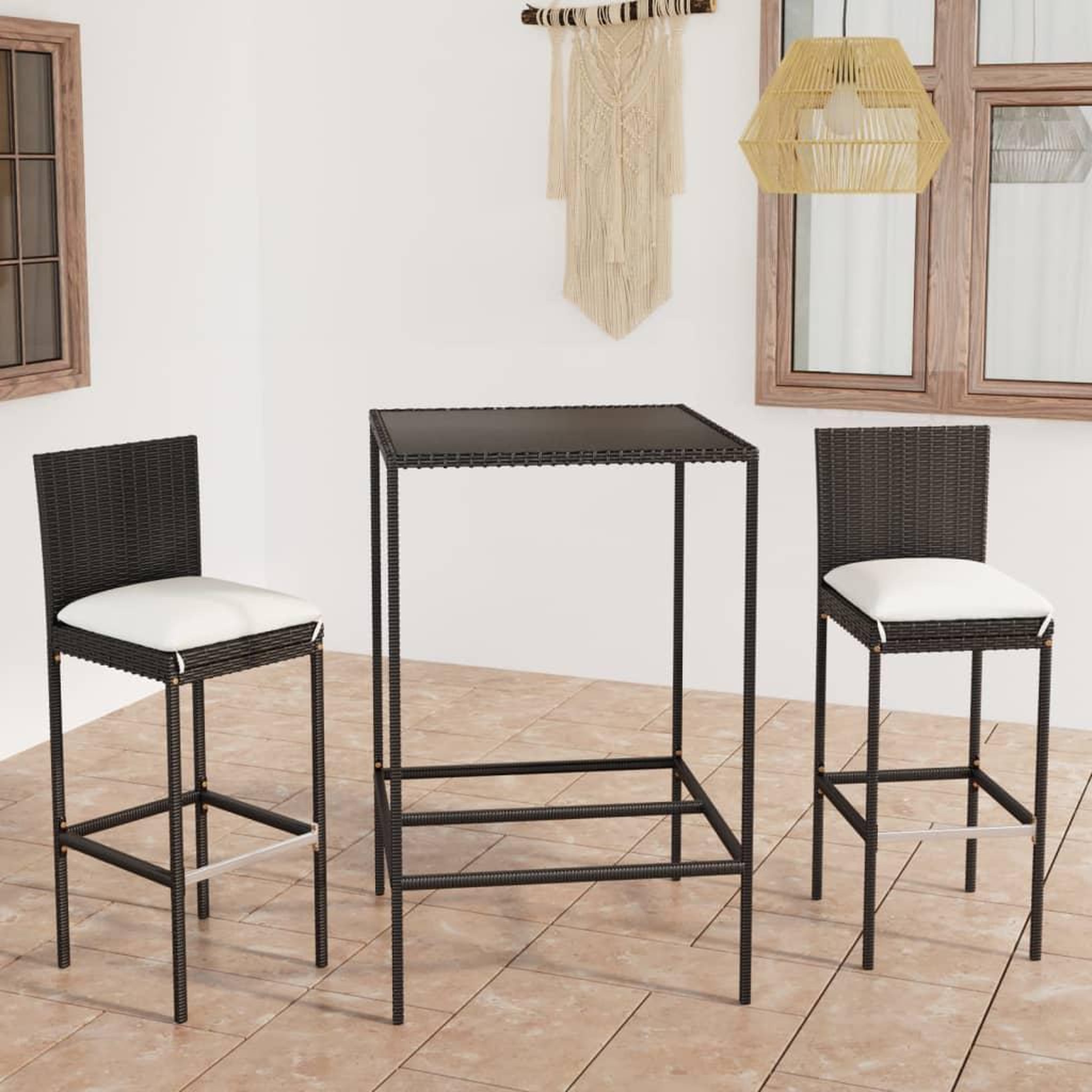 Voir la diapositive 1 : VIDAXL Ensemble de bar de jardin 3 pcs et coussins Resine tressee Noir