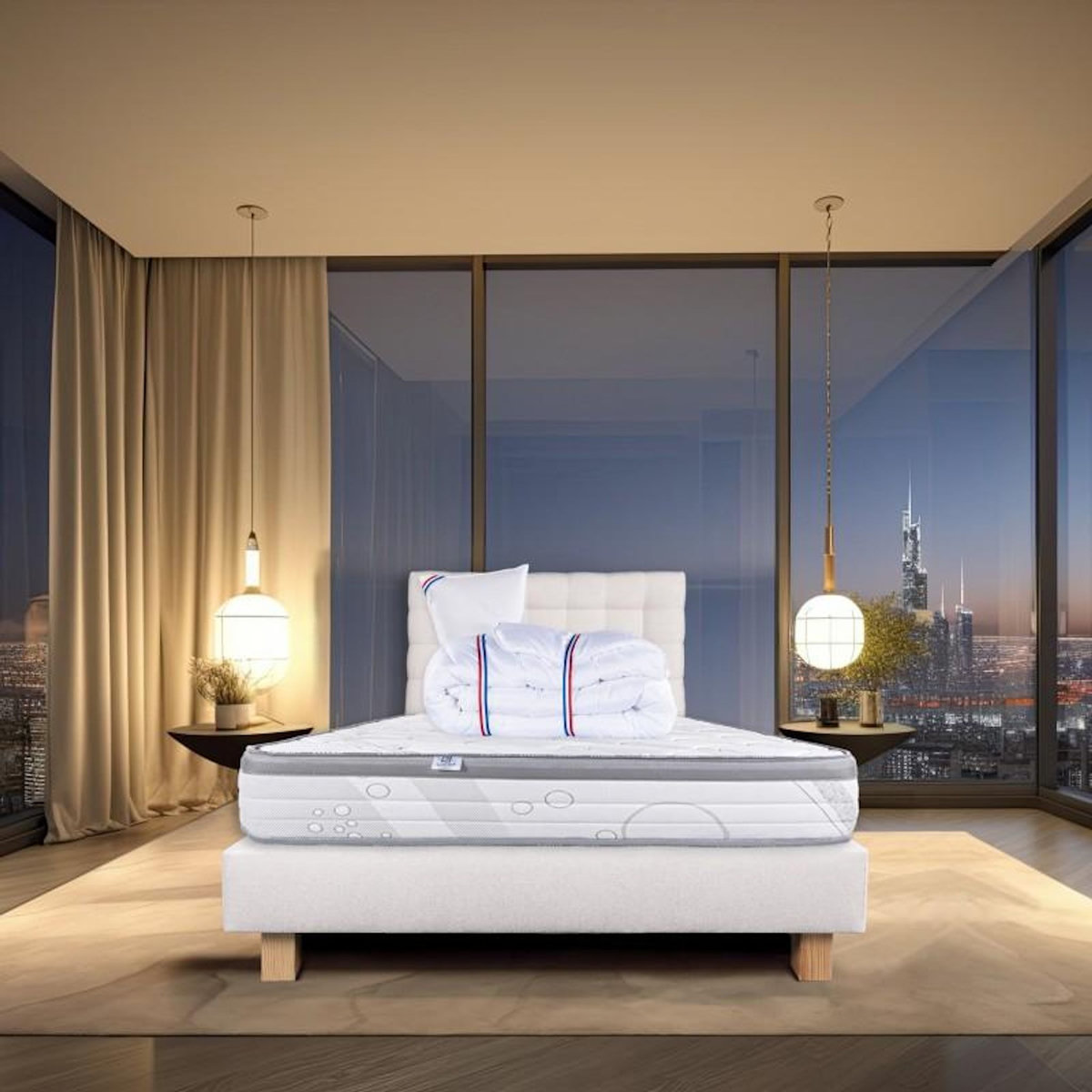 LUXURY LITERIE Ensemble literie ressorts, Relaxation Ferme, Beige