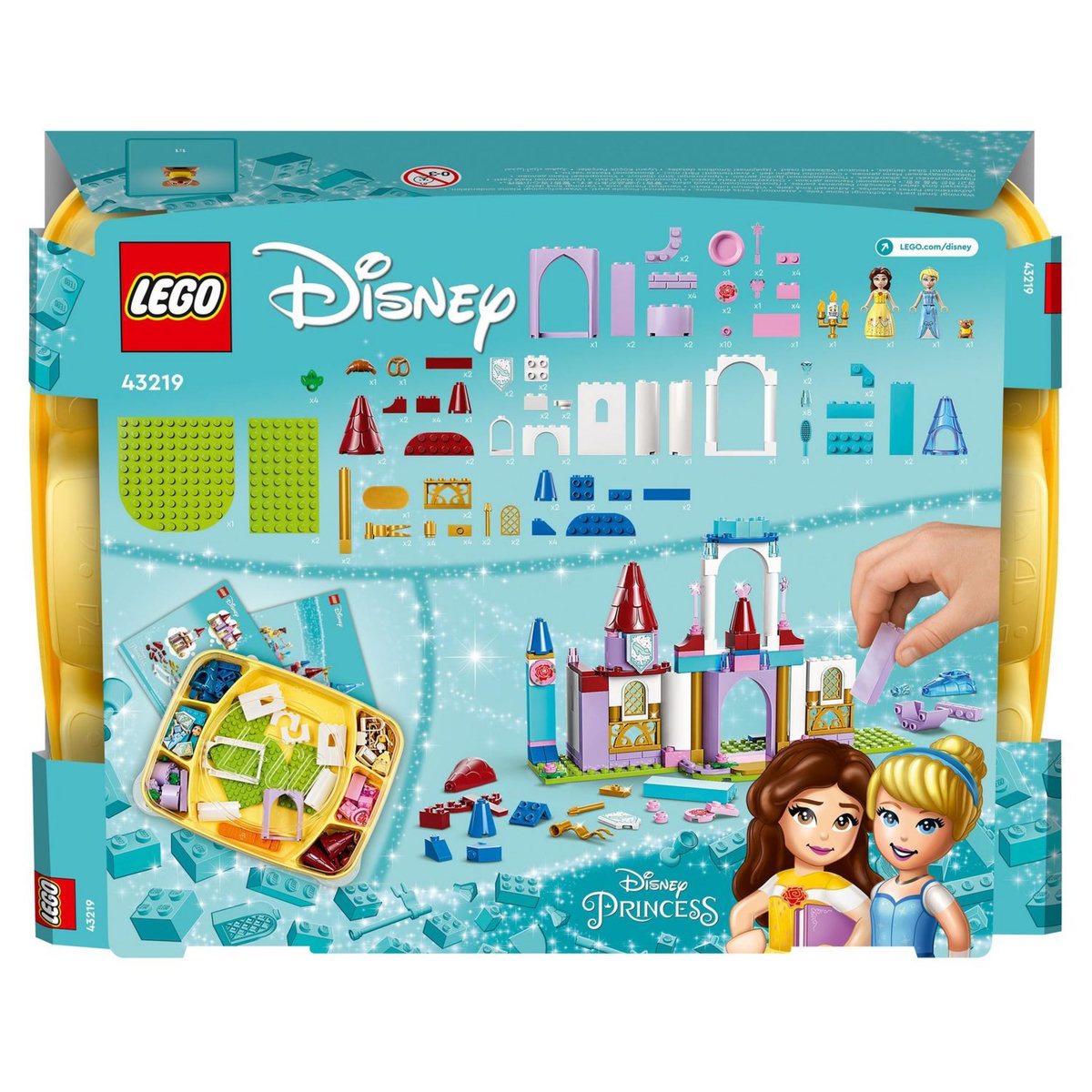 LEGO Disney Princess 43219 - Châteaux créatifs Disney Princess, Jouet Château avec Mini-Poupées Belle et Cendrillon et Boîte de Rangement en Briques