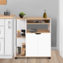 Voir la diapositive 2 : ID MARKET Desserte de cuisine COSI bois blanc et plateaux façon hêtre L.76 CM