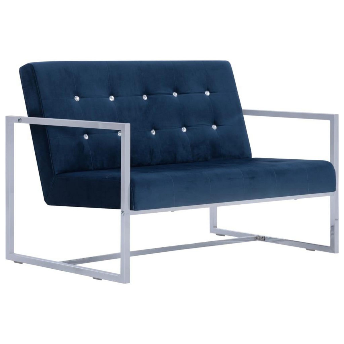 VIDAXL Canape 2 places avec accoudoirs Bleu Chrome et velours