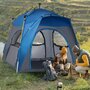 OUTSUNNY Tente de camping familiale 4 personnes montage instantanée pop-up 4 fenêtres pare-soleil dim. 2,4L x 2,4l x 1,95H m fibre verre polyester bleu anthracite